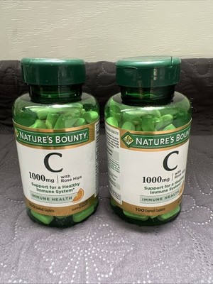 2pc Nature's Bounty Vitamin C w/Rose Hips 1000mg 100 Count Immune Support Caps