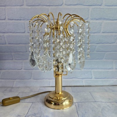 Vintage Kristall Tropfen Wasserfall Tischlampe 70er Jahre Gold geprüft funktioniert