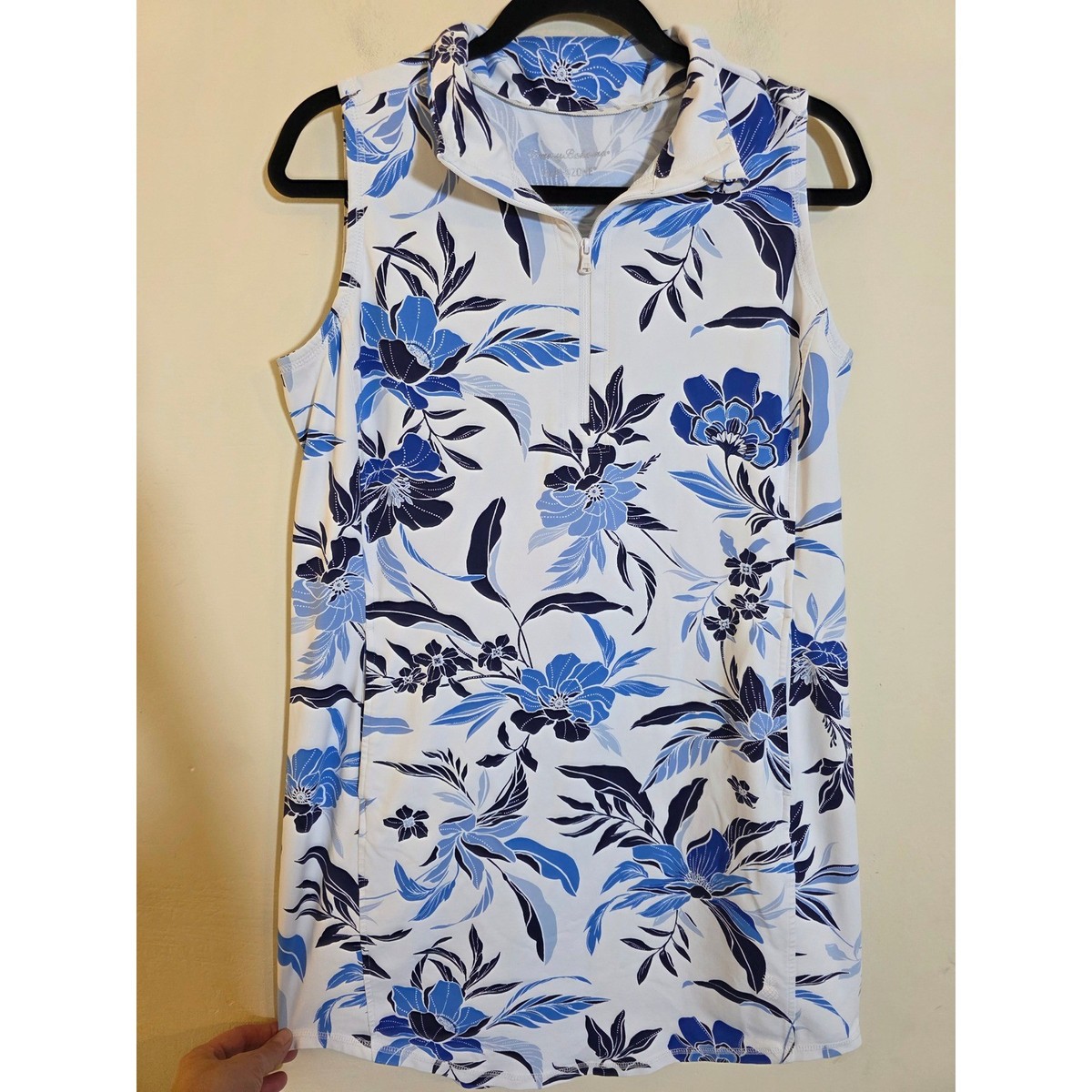 Tommy Bahama IslandZone Blue Floral Sleeveless Quarter Zip Dress