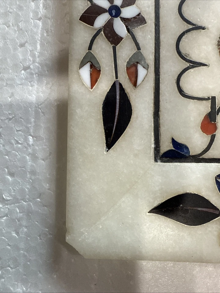 "Bandeja de servir de mármol blanco 12""x8 sello floral del gobierno hallazgo muy raro" Foto 2 de 4