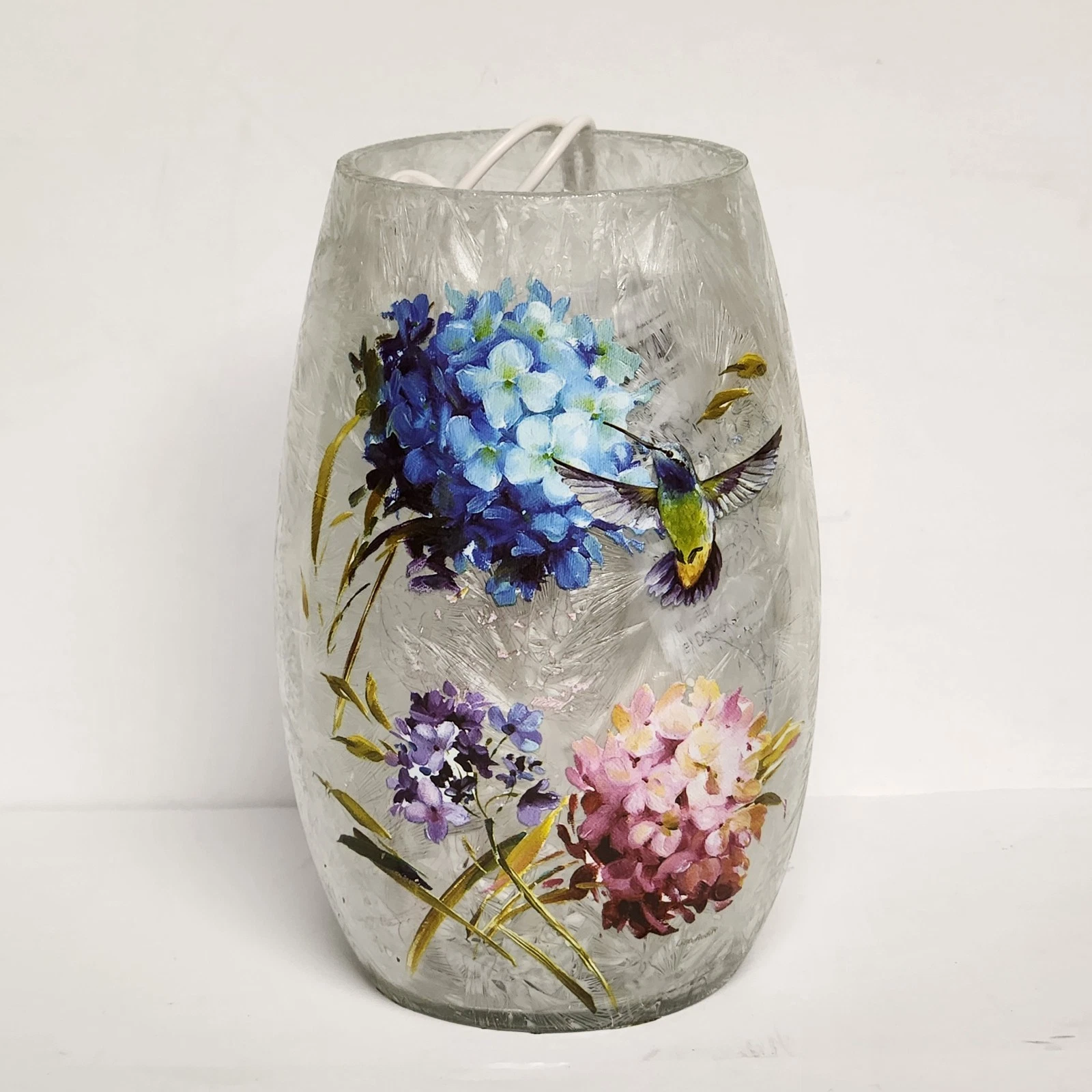 Stony Creek Decorative Lighted Glass Hydrangea Hummingbird 5.5" Vase LAL0204B