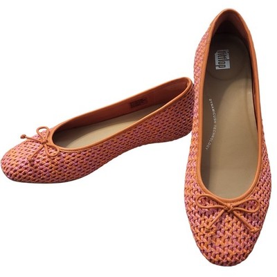 FitFlop Delicato Woven Ballet Flats Orange Pink Dynamicush Womens 7.5 Summer