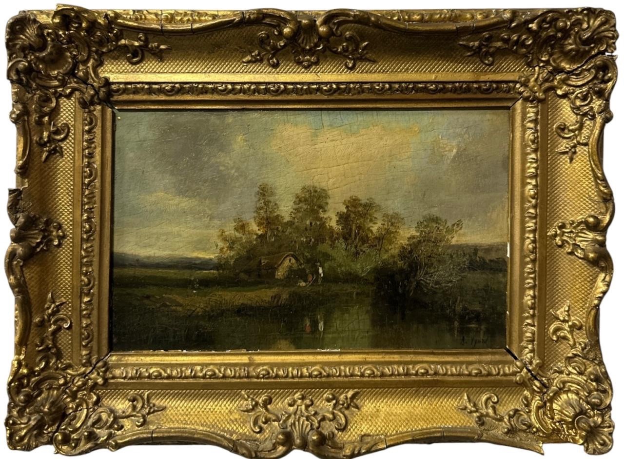 Dutch School Late 19th Century River Landscape Oil on Board Antique Painting
