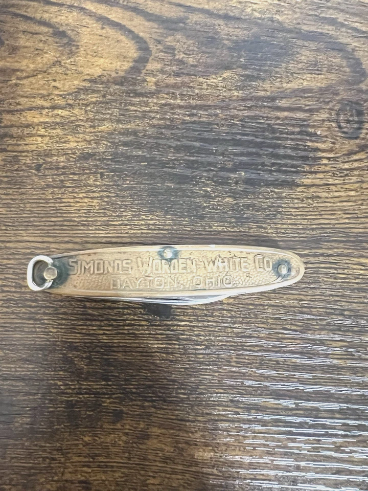 Navaja de bolsillo con anillo publicitario 1922 Simonds Worden White Co Dayton Ohio Foto 4 de 4