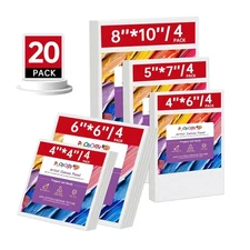 20Pack Canvas Boards for Painting ? 4 Each of 4x4, 4x6, 5x7, 6x6, 8x10 in ? 100%