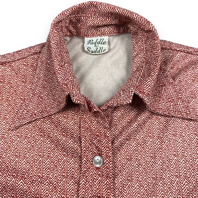 Vintage 50s Paddle & Saddle Zig Zag Red Disco Hipster Shirt Small Women s Top