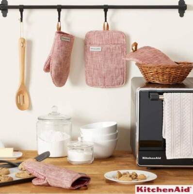 Kitchen Aid Chambray Topflappen & Mini Mitt Set Rot Hitzebeständig 4-teilig