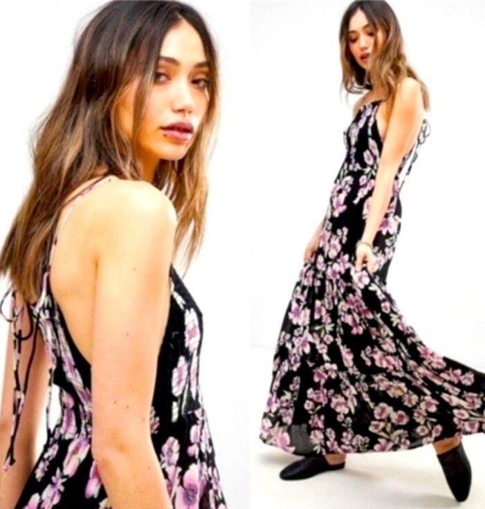 Free People Garden Party Maxi Dress Black/Pink Size SP