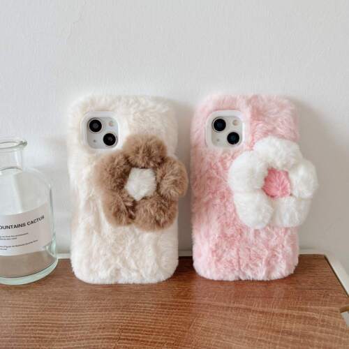 3D Plush Flower Soft Fluffy Phone Case For iPhone 11 12 13 Pro Max 14 Plus Cover - Afbeelding 1 van 14