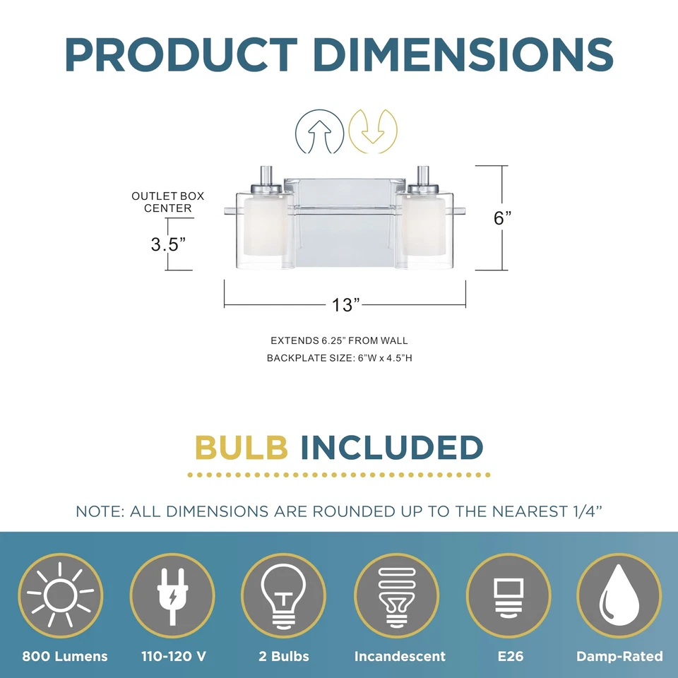 Quoizel Kolt Modern Vanity Lights, 2-Light, 13 Inch Polished Chrome - Image 3 of 4