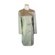 Vintage William Pearson Size 8 Textured Jacquard Formal Coat Gold Blue