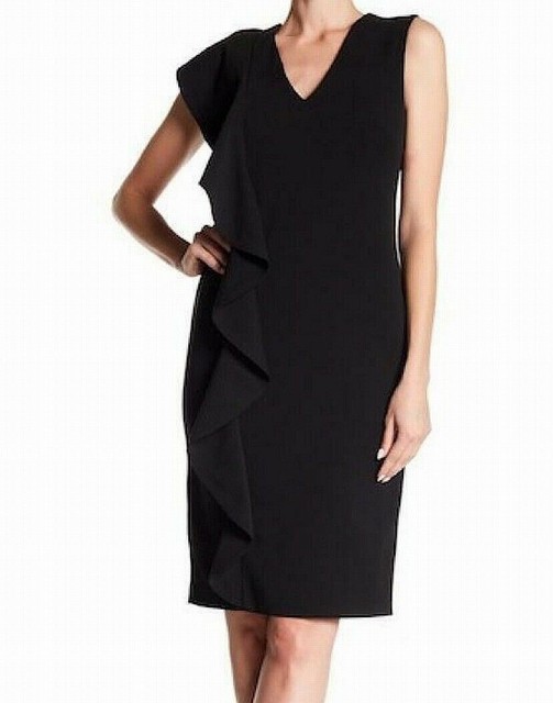 calvin klein black ruffle dress