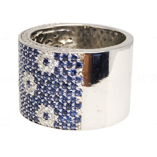 Chunky Wide Floral Iced Simulated Sapphire Moissanite Ring 14K White Gold Silver - Picture 5 of 10