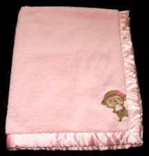 Child of Mine Pink Monkey Cupcake Baby Blanket Satin Polka Dot Trim Carter's