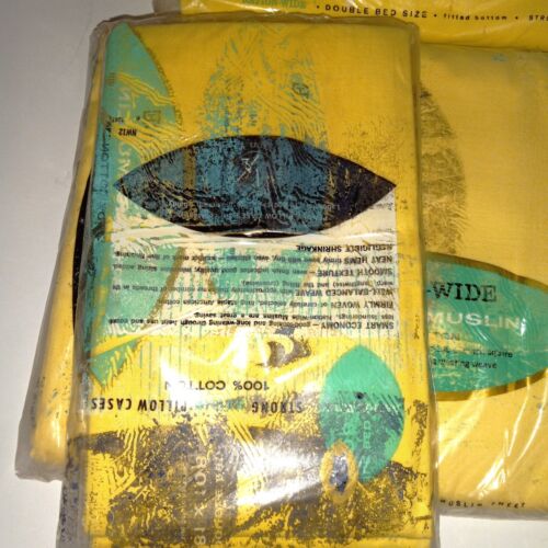 NOS VTG Penny's Nation Wide Double Yellow Sheet Set Flat, Fitted & Pillowcases - Picture 5 of 6