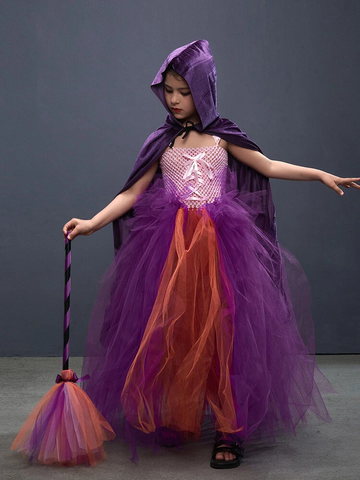 Niños Hocus Pocus Sara Sanderson Vestido de Malla Niñas Conjunto Capa Varita Mágica Foto 2 de 4