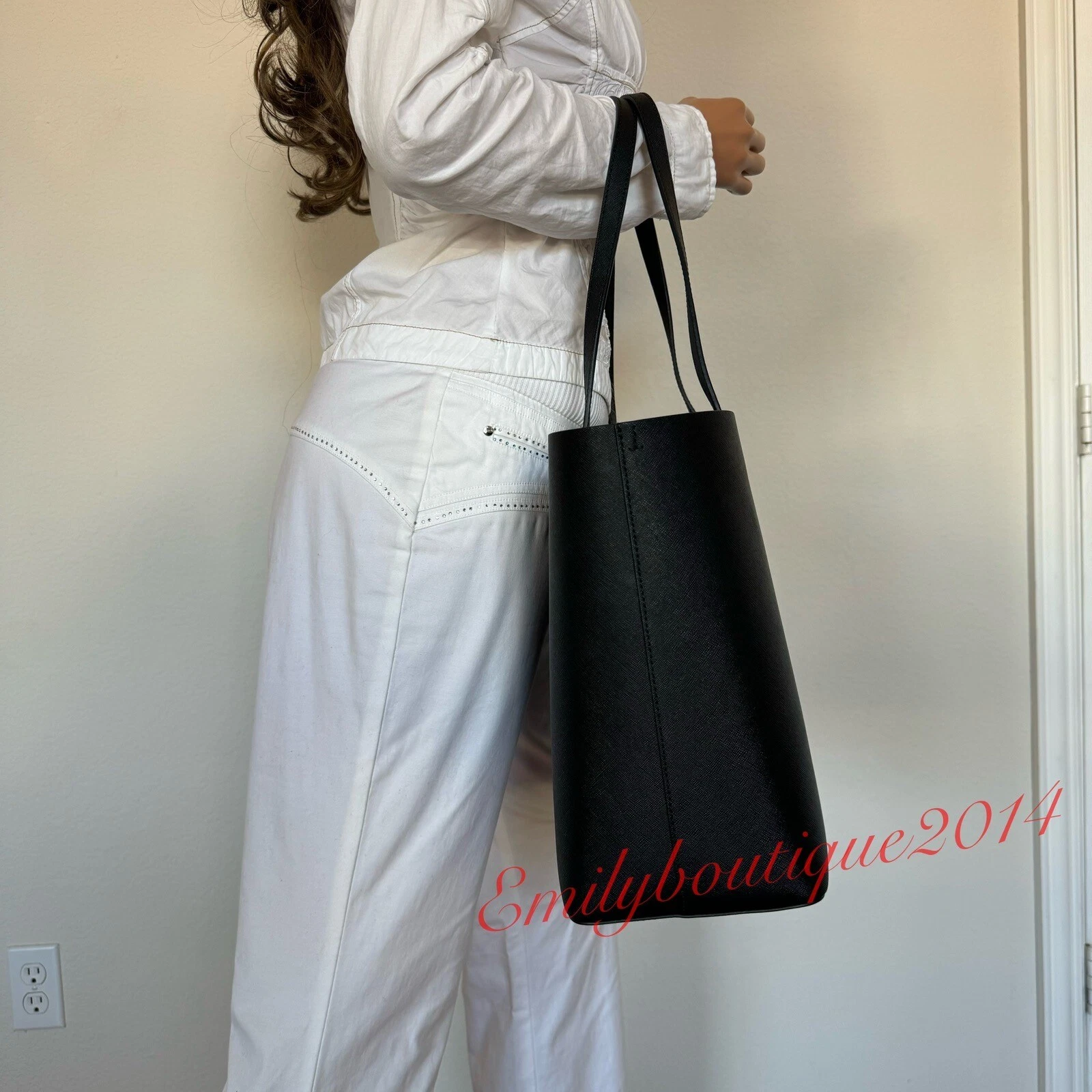 Tory Burch 154319 Blake Saffiano borsa tote in pelle e portafoglio da polso con zip nera