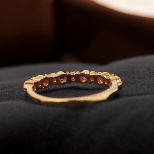925 Sterling Silver 2.5 mm Round Shape Natural Ruby Band half Eternity Band - Picture 4 of 5