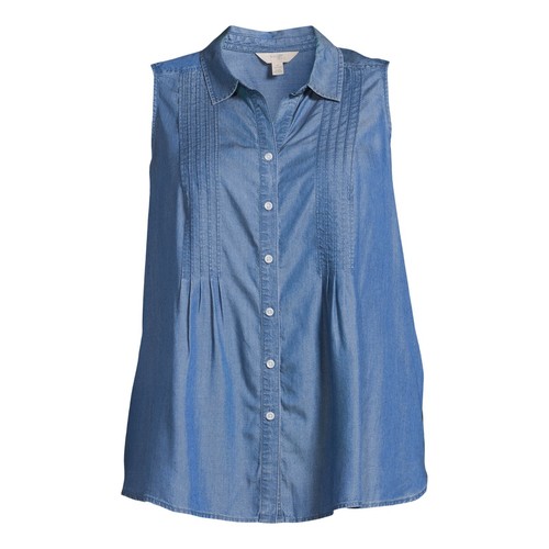 Terra & Sky Women's Plus Size Sleeveless Camp Shirt - Picture 2 of 5
