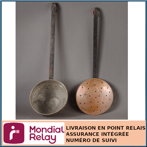 Écumoire Ancienne En Fer émaillé – Marron Moucheté Gris – Années 1930-1940