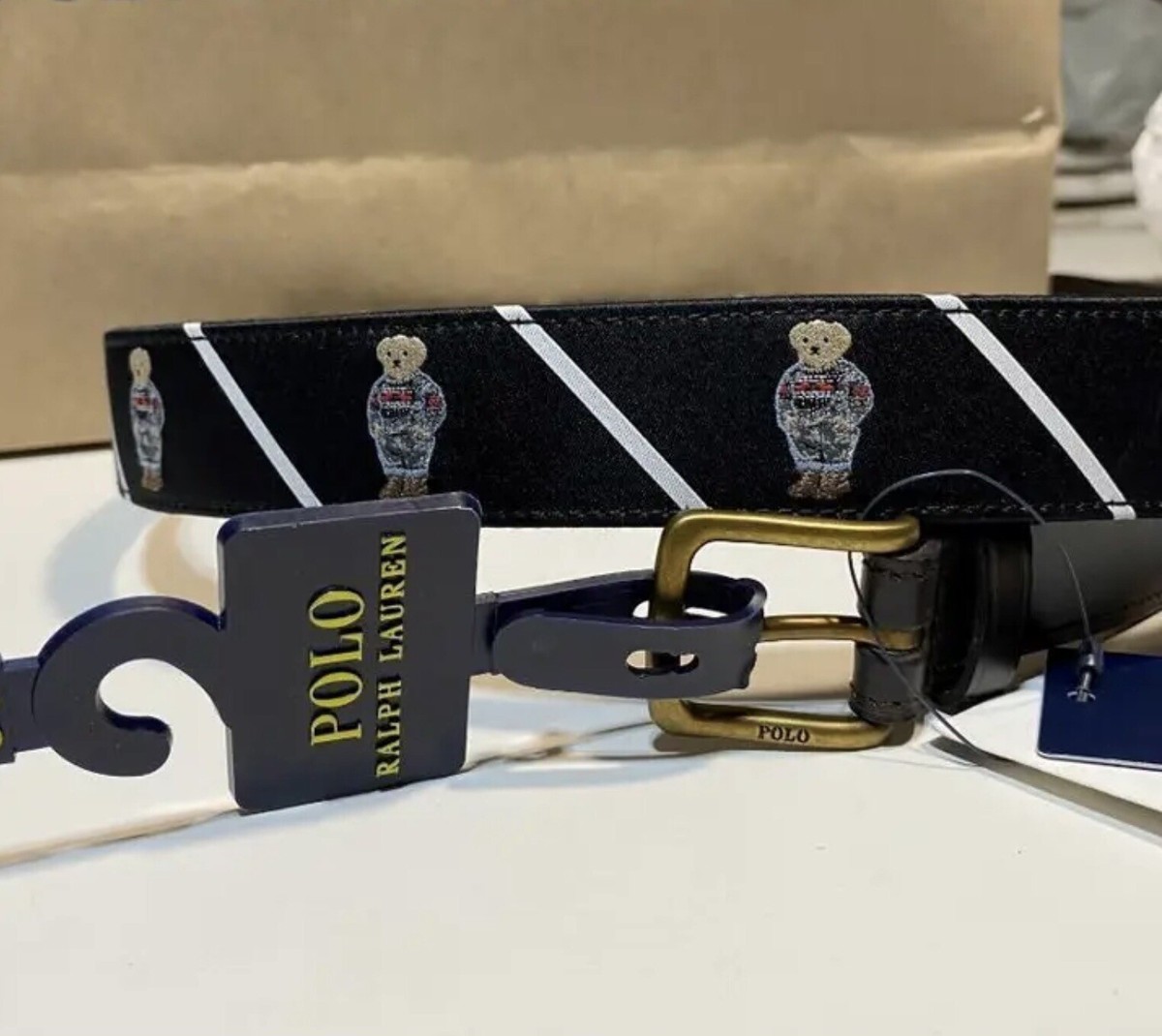 Polo Ralph Lauren POLO BEAR Sweater Needlepoint Leather-Trim Men's