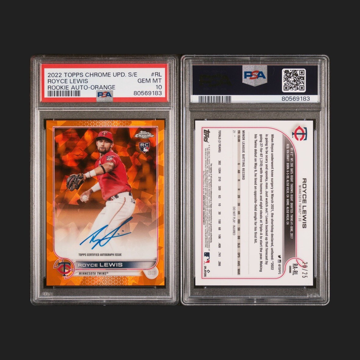 2022 Topps Chrome Update S/E RA-RL Royce Lewis RC Auto /25 PSA 10 