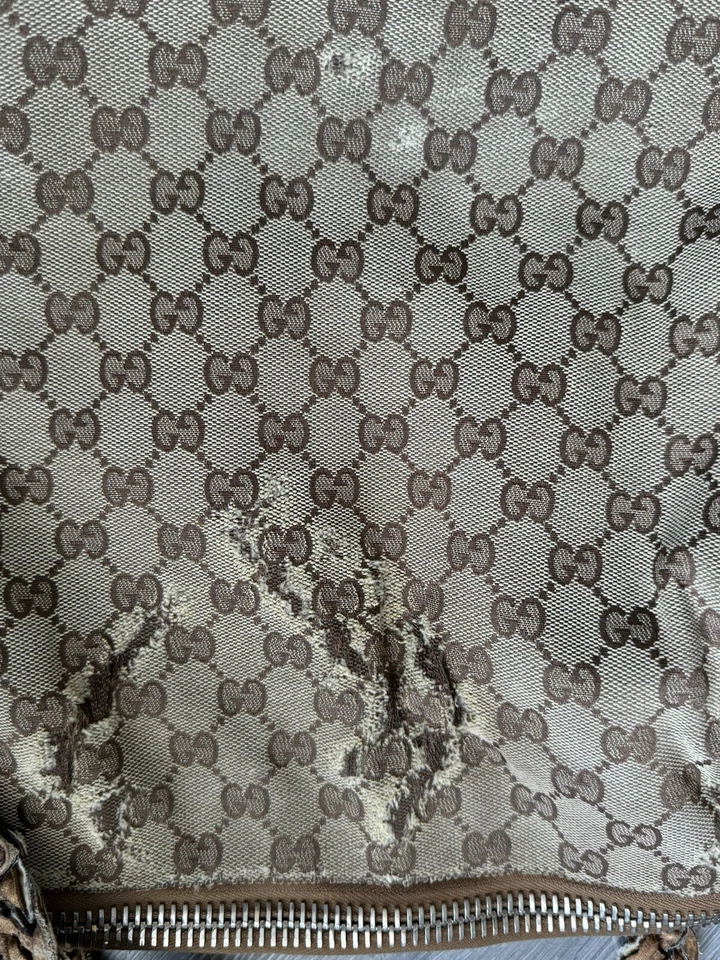 Bolso de hombro de lona GG de cuero de bambú 232959 beige Foto 3 de 4