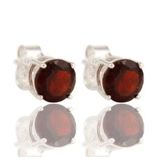 925 Sterling Silver Natural Garnet Gemstone Jewelry Tiny Stud Earrings