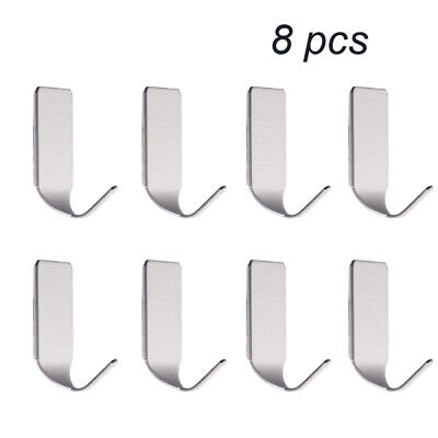 8 Pcs Strong Self Adhesive Stainless Steel Hooks Stick On Hook Multi Purpose