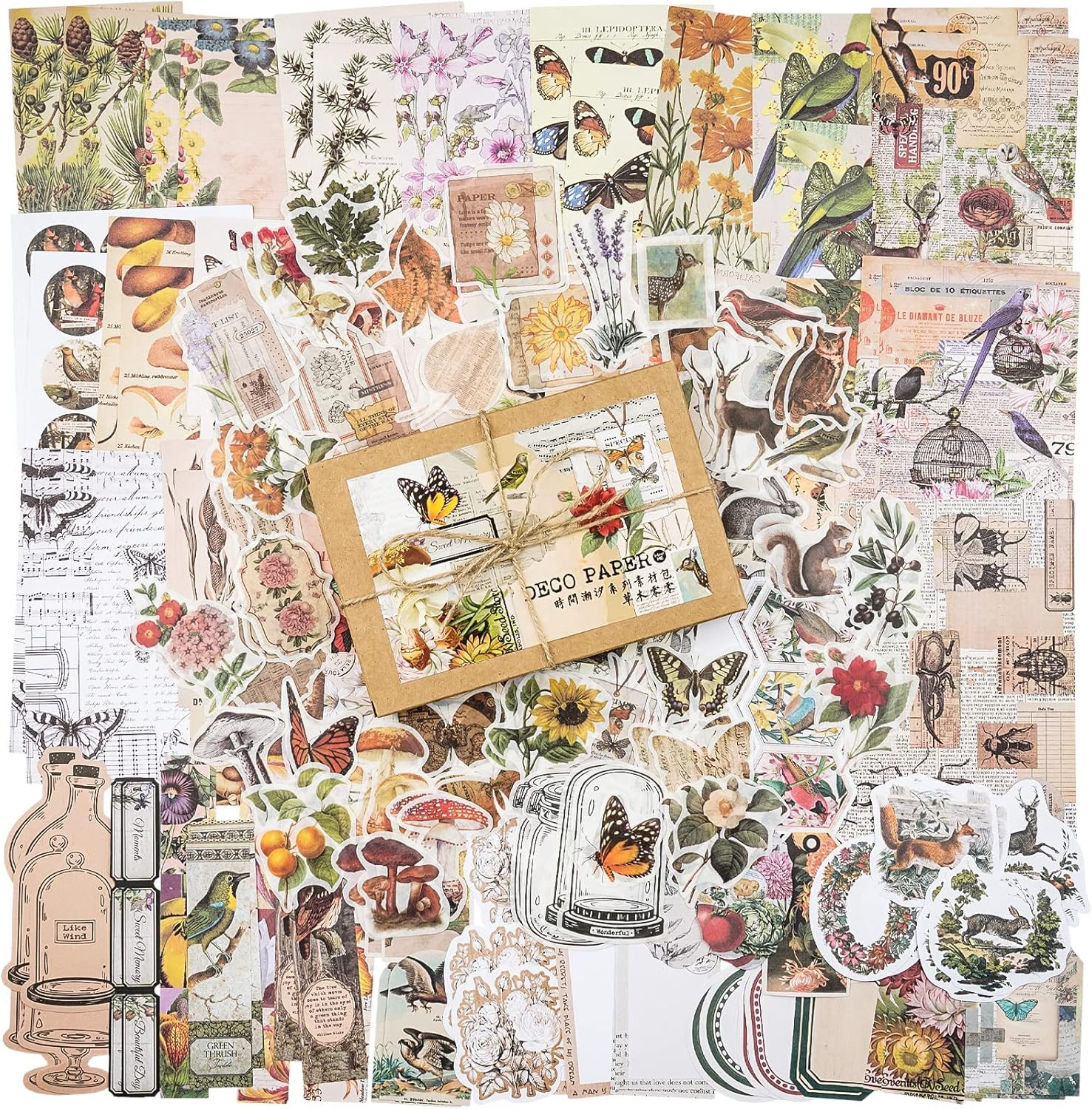 Knaid 200 Pieces Vintage Ephemera Pack Decoupage Paper Junk Journal Kit Scrapboo