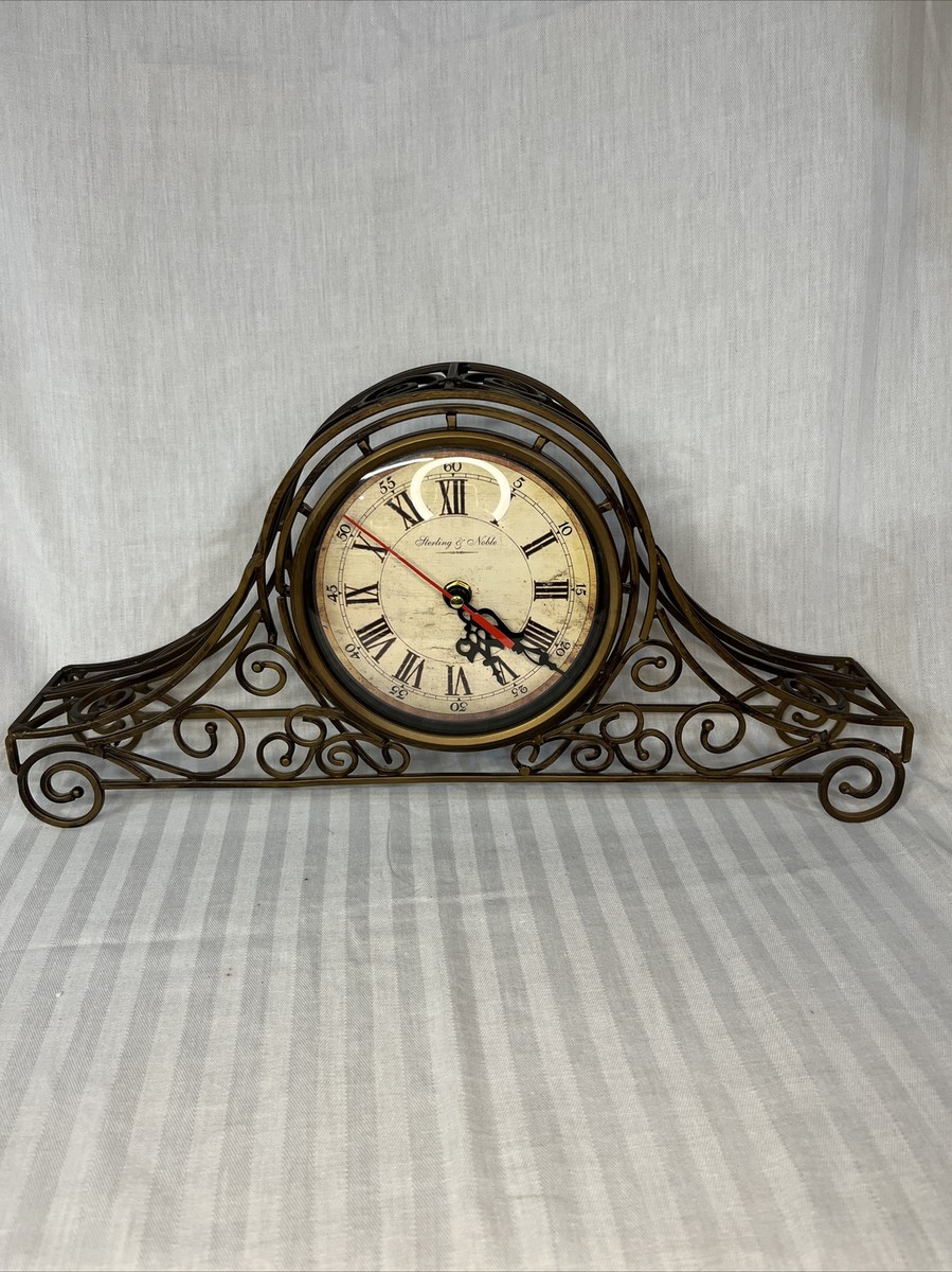 Sterling Noble Mantle Clock Metal Works Encasement Antique Design 