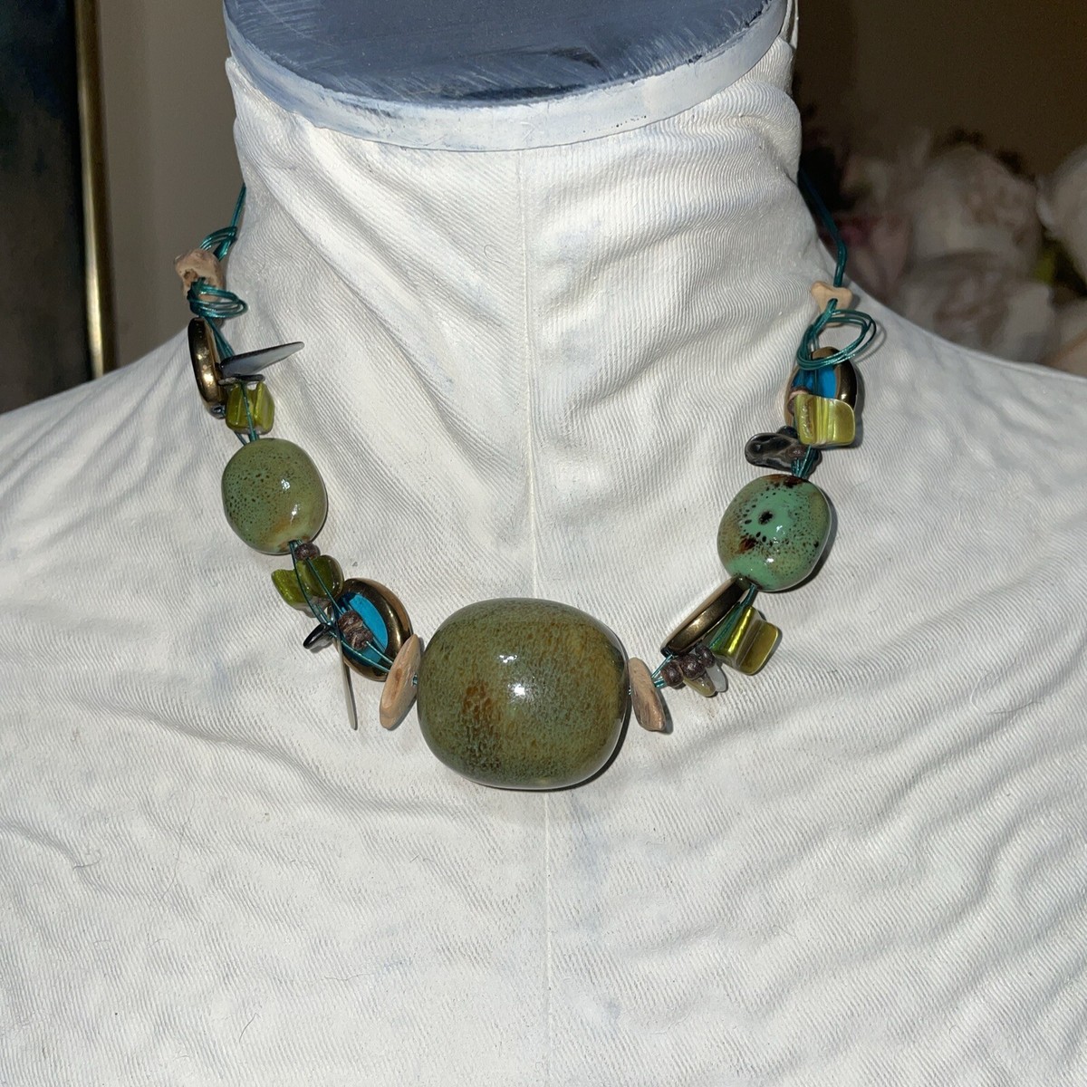 Premier Designs Ocean Girls Retired Necklace Ceramic Glass Green