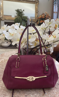 New COACH 25169 Madeline Cranberry Leather Satchel, MSRP $298 | eBay