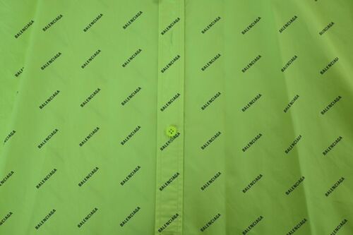 BALENCIAGA LIME GREEN BLACK LOGO SHIRT SZ XXL - Picture 2 of 3