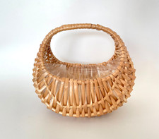 Small Woven Basket w/ Handle Plastic Lined Rustic Farmhouse Decor