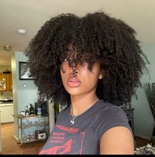 Mongolian Afro Kinky Curly Human Hair Wigs with Bangs Wear to go Glueless Wig