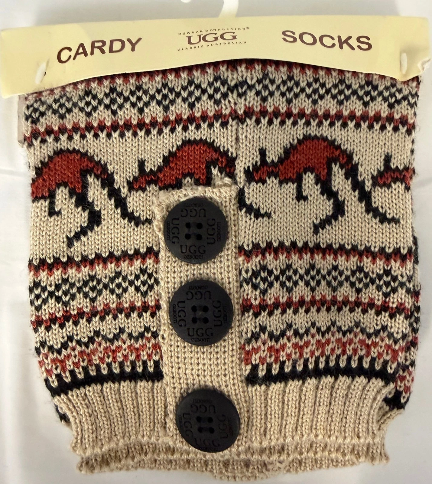 UGG Cardy Socks Kangaroo Pattern Wool Blend Beige - Z#1008