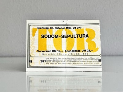   Konzertkarte SODOM/SEPULTURA 1989 vintage Ticket TOR3 Düsseldorf 80er  
