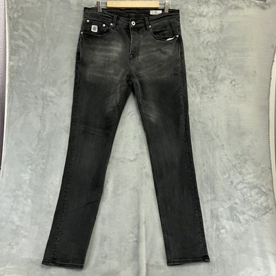 Pretty Green Erwood Jeans Mens W32 L34 Black Stretch Slim