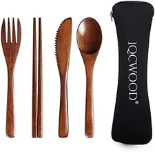 Portable Wooden Cutlery Set Travel Camping Spoon Fork Knife Chopsticks
