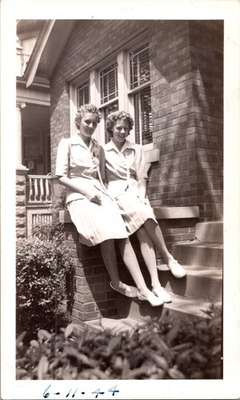 #ad #ad Vintage 1944 Photo Two Young Women Teen Girls Friends Smiling Brick House $10.50