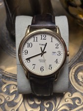 Timex Easy Reader TW2P75800 Gold Tone Watch Brown Leather Date Indiglo Working