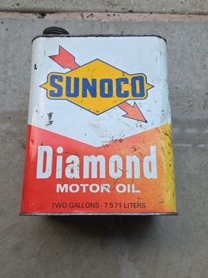 SUNOCO DIAMOND OIL Vintage Oil Can FARM FRESH!! 2 GALLON