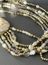 Vintage CHICOS Beaded Belt With Gold Abalone Buckle 40"