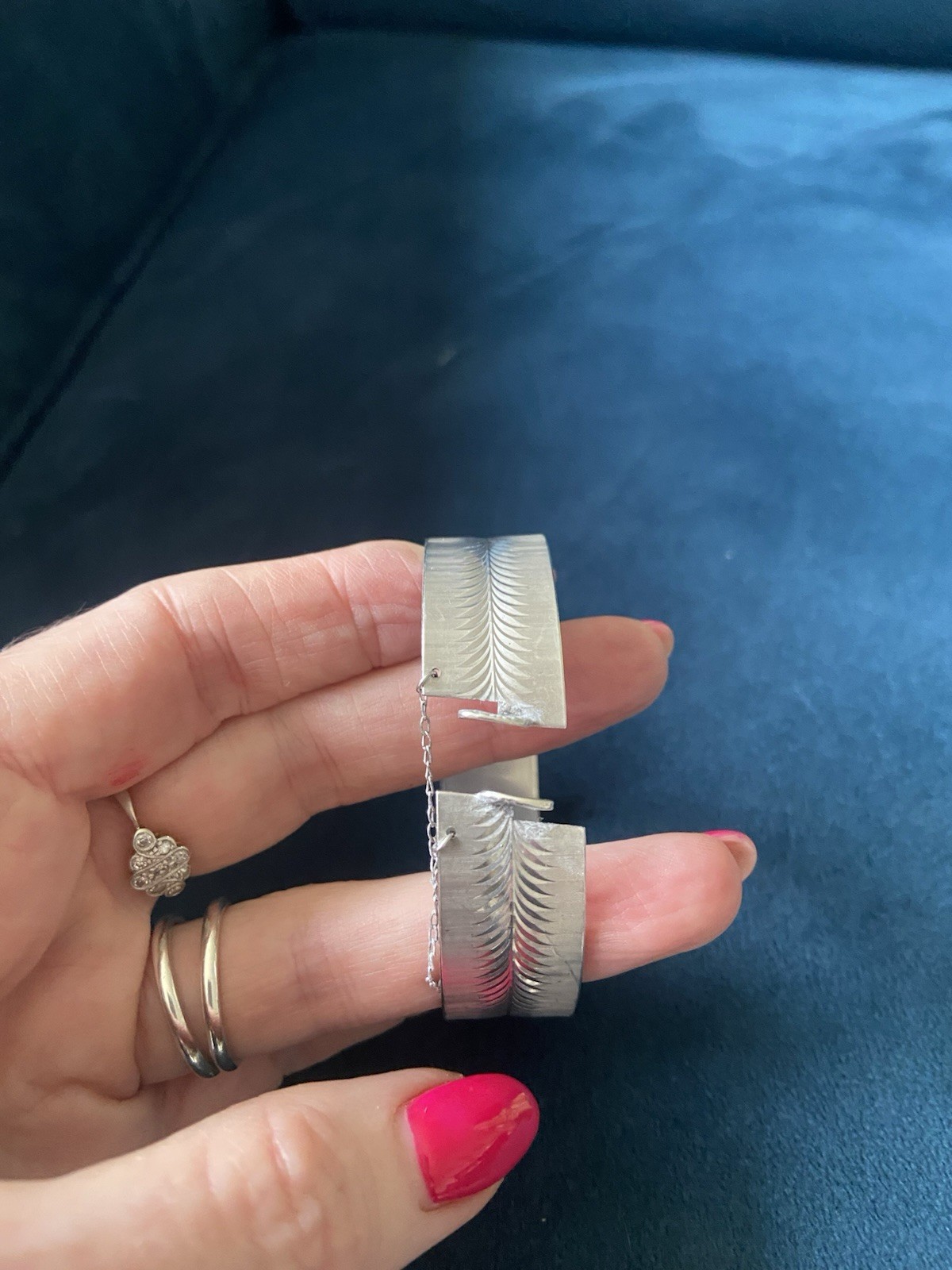 Vintage Solid Silver 1970s Chunky Bangle Hallmark… - image 3