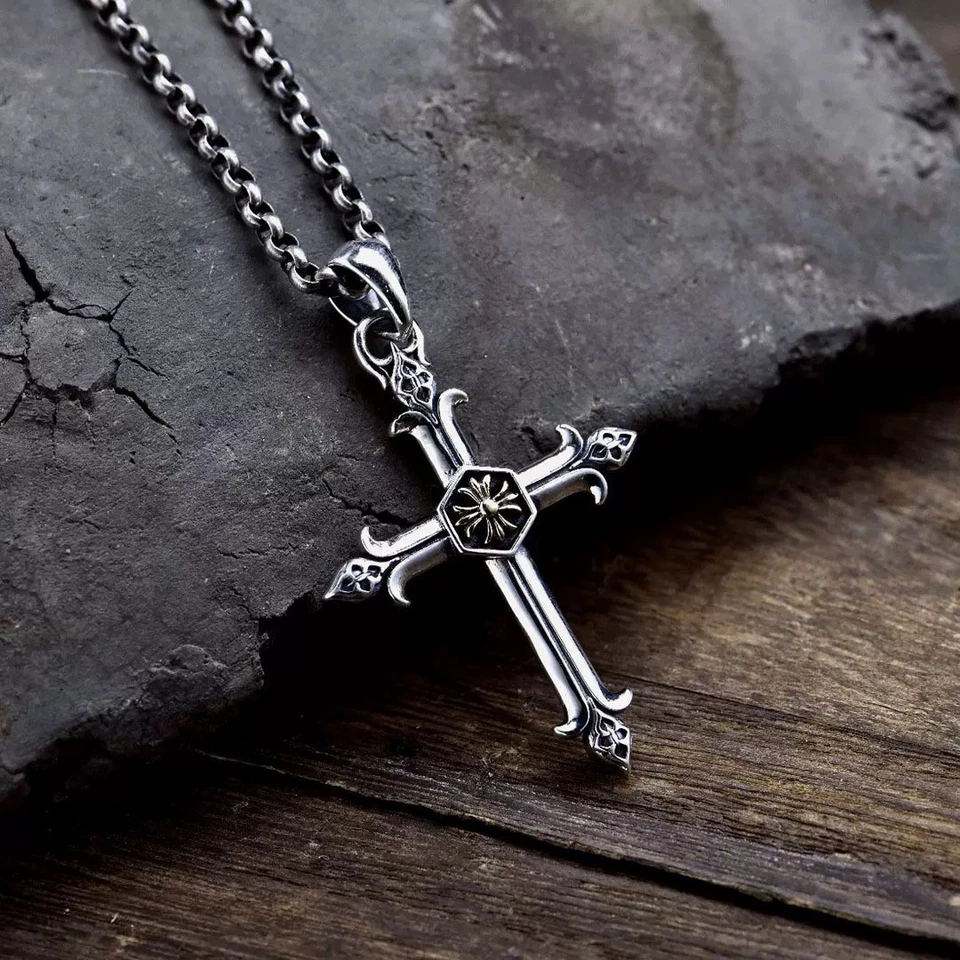 Colgante Cruz Acampanada Plata de Ley 925 Sólida Joyería Gótica Victoriana  Foto 4 de 4