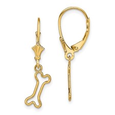 14k Yellow Gold Mini Dog Bone Drop Dangle Earrings