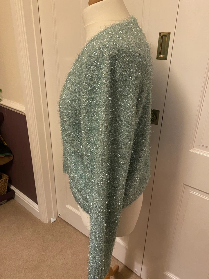 Oliver Bonas Mint Green Cardigan Zip Sparkly  Size 14 - Image 2 of 4