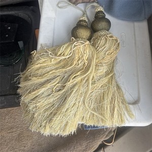 Ivory Gold Cut Skirt Decorative Tassels Thread Cord Set of 2