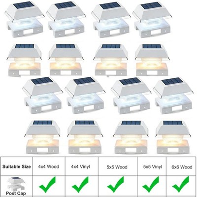 12Pack Solar Post Cap Lights with 2Color Modes for 3.5x3.5 4x4 Vinyl/Wooden Post